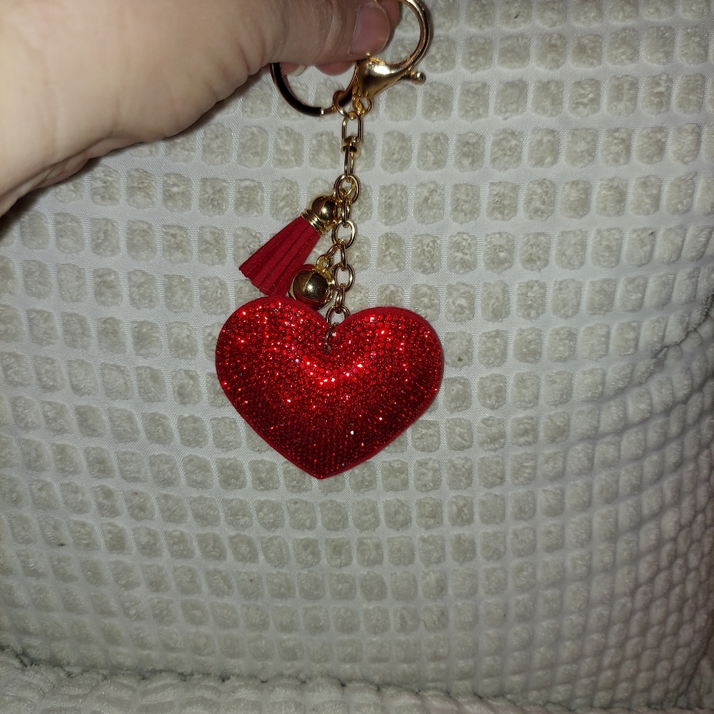 Red Rhinestone Heart Keyring Purse Charm - Picture 4 of 7